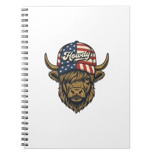 Hallo Highland Koe Patriottisch Vintage Westers On Notitieboek