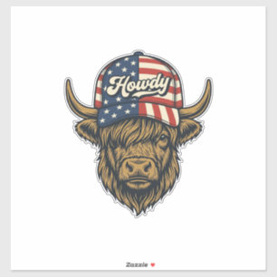 Hallo Highland Koe Patriottisch Vintage Westers On Sticker