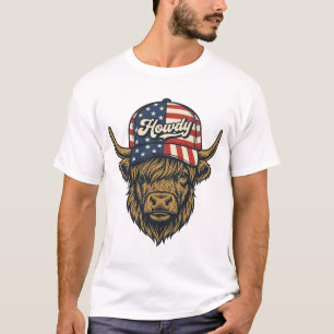 Hallo Highland Koe Patriottisch Vintage Westers On T-shirt