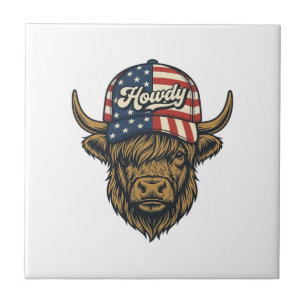 Hallo Highland Koe Patriottisch Vintage Westers On Tegeltje