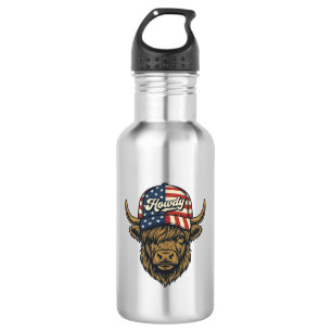 Hallo Highland Koe Patriottisch Vintage Westers On Waterfles