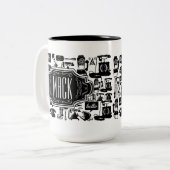 hallo Hipster Retro-telefoonpatroon Tweekleurige Koffiemok (Voorkant links)