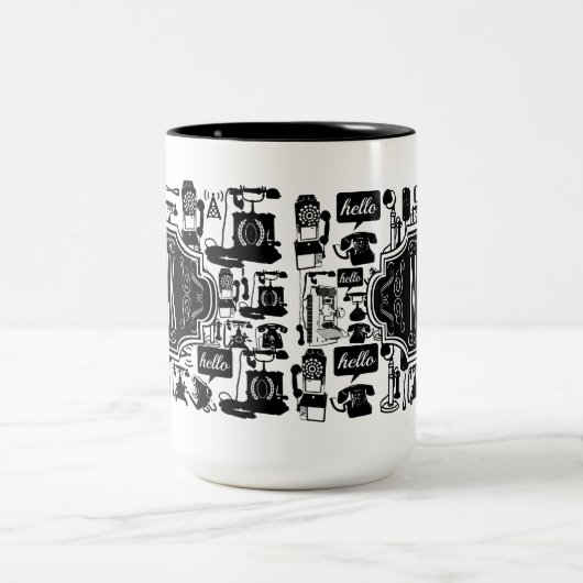 hallo Hipster Retro-telefoonpatroon Tweekleurige Koffiemok (Center)