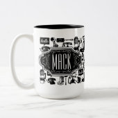 hallo Hipster Retro-telefoonpatroon Tweekleurige Koffiemok (Links)