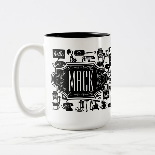 hallo Hipster Retro-telefoonpatroon Tweekleurige Koffiemok (Links)