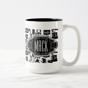 hallo Hipster Retro-telefoonpatroon Tweekleurige Koffiemok