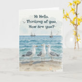 Hallo Hoi, aan jou denken, hoe ben jij Fun Seagull Kaart (Gele Bloem)