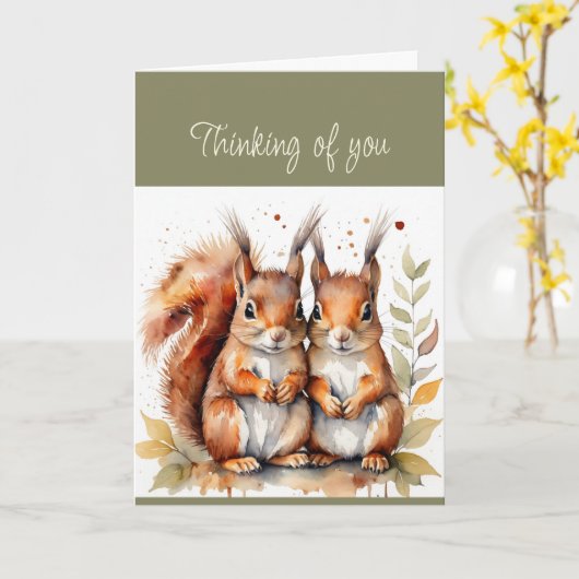 Hallo Hoi! Denken aan je Schattigee Eekhoorn Paar Kaart (Gele Bloem)