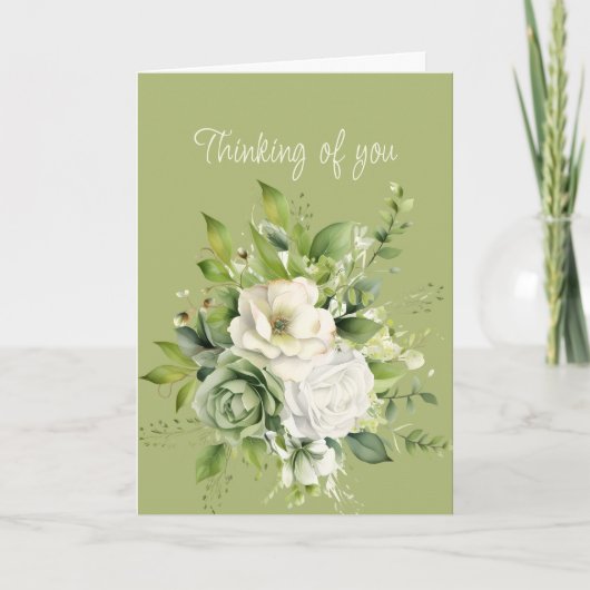 Hallo Hoi! Denken aan jou Witte Rozen Groen Kaart (Voorkant)