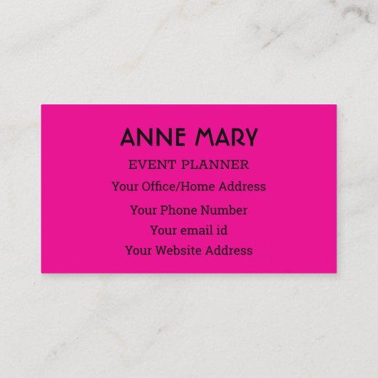 Hallo Hot Pink Black Typography Custom Stijlvol Visitekaartje (Achterkant)