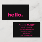 Hallo Hot Pink Fuchsia Black Typography Aangepast Visitekaartje (Voorkant / Achterkant)