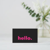 Hallo Hot Pink Fuchsia Black Typography Aangepast Visitekaartje (Staand voorkant)