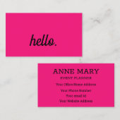 Hallo Hot Pink Fuchsia Kleurrijke Typografie Scrip Visitekaartje (Voorkant / Achterkant)