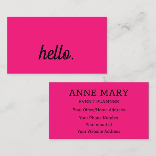 Hallo Hot Pink Fuchsia Kleurrijke Typografie Scrip Visitekaartje (Voorkant / Achterkant)