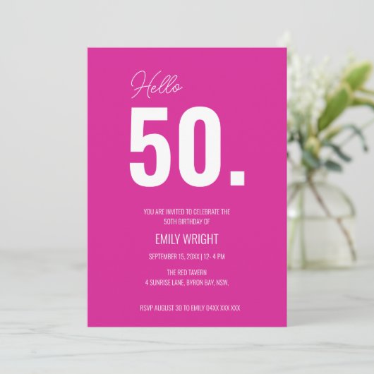 Hallo Hot Pink Kaart (Staand voorkant)