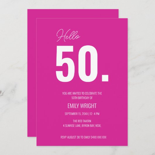 Hallo Hot Pink Kaart (Voorkant / Achterkant)