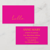 Hallo Hot Pink Oranje Script Typografie Modern Visitekaartje (Voorkant / Achterkant)