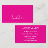 Hallo Hot Pink White Script Typografie Modern Visitekaartje (Voorkant / Achterkant)