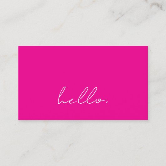 Hallo Hot Pink White Script Typografie Modern Visitekaartje (Voorkant)