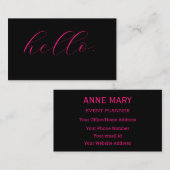 Hallo Hot Roze Fuchsia Zwarte Typografie Script Visitekaartje (Voorkant / Achterkant)