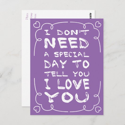 Hallo Houdt van Paarse en witte hart Briefkaart (Voorkant / Achterkant)