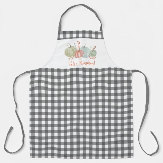 Hallo Houtskool Gingham Check "? Pumpkin" Herfst Schort (Voorkant)