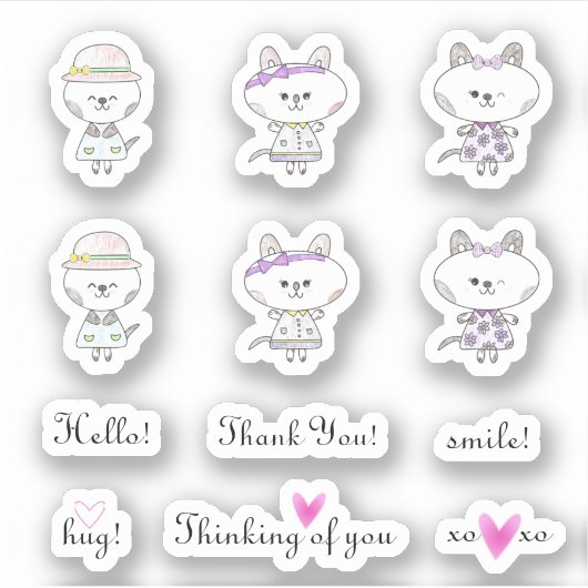 Hallo Hug Sweet Sentiments en Schattigee Katten Se Sticker (Voorkant)