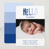 hallo ik ben Baby Naam Foto Blue Palette Newborn B Aankondiging (Voorkant / Achterkant)