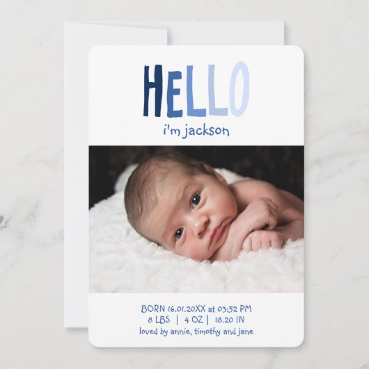 hallo ik ben Baby Naam Foto Blue Palette Newborn B Aankondiging