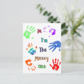 Hallo, ik ben de Messy One - Verfhandafdrukken Briefkaart (Staand voorkant)