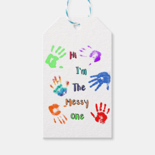 Hallo, ik ben de Messy One - Verfhandafdrukken Cadeaulabel