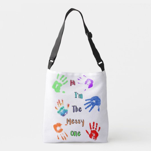 Hallo, ik ben de Messy One - Verfhandafdrukken Crossbody Tas (Achterkant)