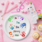 Hallo, ik ben de Messy One - Verfhandafdrukken Papieren Bordje (Feest)