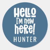 hallo ik ben een nieuwe moderne geboorteaankondigi ronde sticker (Voorkant)