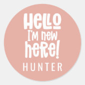 hallo ik ben een nieuwe moderne geboorteaankondigi ronde sticker (Voorkant)