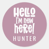 hallo ik ben een nieuwe moderne geboorteaankondigi ronde sticker (Voorkant)