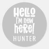 hallo ik ben een nieuwe moderne geboorteaankondigi ronde sticker (Voorkant)