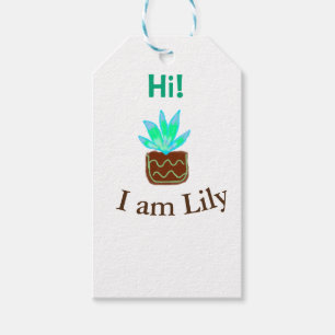 Hallo ik ben Lily cactus succulent voeg naam water Cadeaulabel