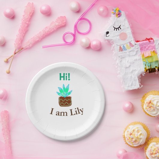 Hallo ik ben Lily cactus succulent voeg naam water Papieren Bordje (Feest)
