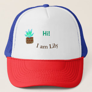 Hallo ik ben Lily cactus succulent voeg naam water Trucker Pet