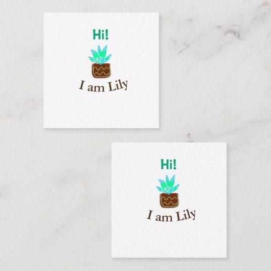 Hallo ik ben Lily cactus succulent voeg naam water Vierkante Visitekaartje (Voorkant / Achterkant)