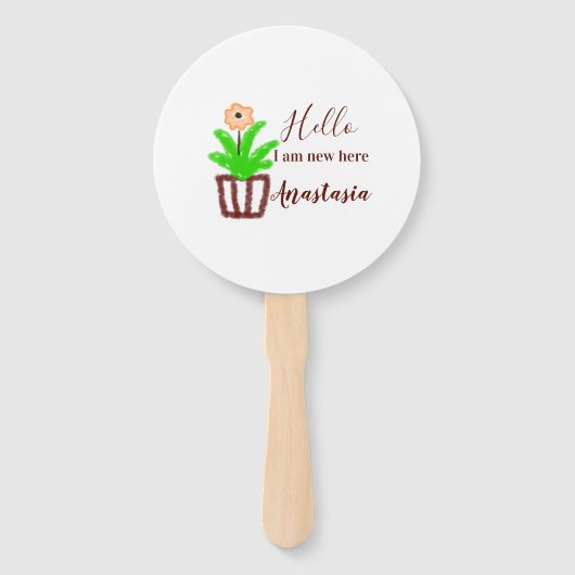 Hallo Ik ben nieuw hier baby shower kinder bloemen Handwaaier (Voorkant)