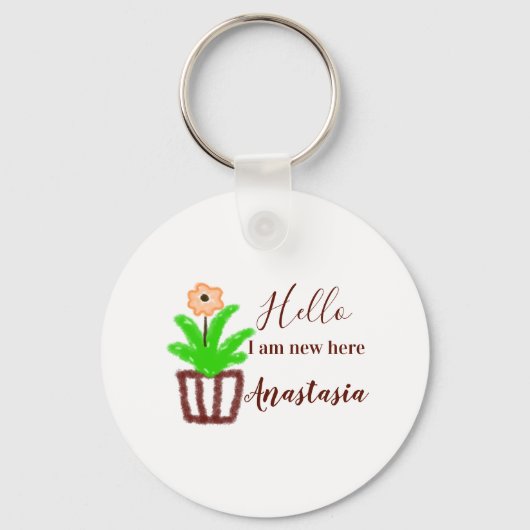 Hallo Ik ben nieuw hier baby shower kinder bloemen Sleutelhanger (Voorkant)