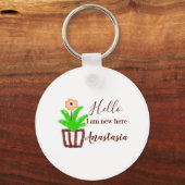 Hallo Ik ben nieuw hier baby shower kinder bloemen Sleutelhanger (Achterkant)
