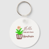 Hallo Ik ben nieuw hier baby shower kinder bloemen Sleutelhanger (Achterkant)