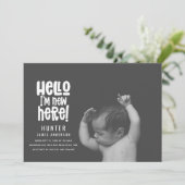 hallo ik ben nieuw hier, moderne baby-typografisch aankondiging (Staand voorkant)