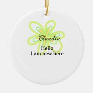 Hallo ik ben nieuw hier naam gele groene bloem kin keramisch ornament