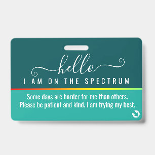hallo IK BEN op het spectrum en noodcontact Badge