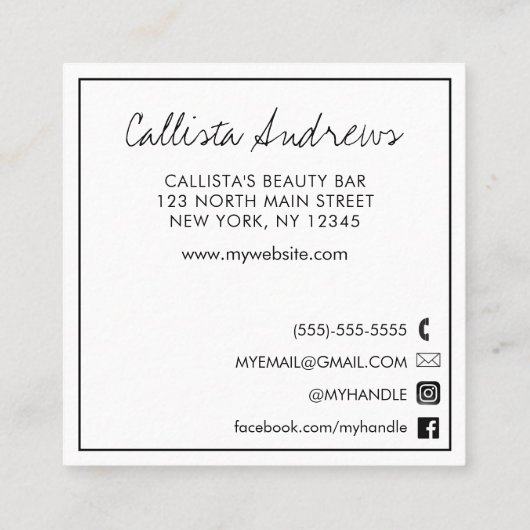 Hallo Ik citeer moderne zwart-wit typografie Vierkante Visitekaartje (Achterkant)