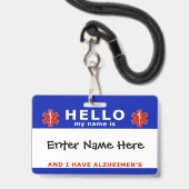 HALLO ik heb alzheimer noodinformatie Badge (Voorzijde met lanyard)